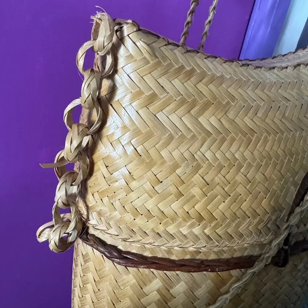 Vintage Filipino Pasiking Backpack Handwoven Bamboo Rattan Foraging Basket